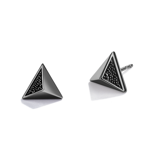 Unisex Stud Earrings with Black Diamond Accents set in Black Rhodium over Sterling Silver