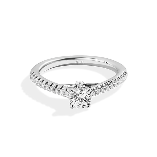 Women's Engagement Ring with 1/2 CT Round Center Diamond and 5/8 CT.TW. Diamonds set in 14K White Gold