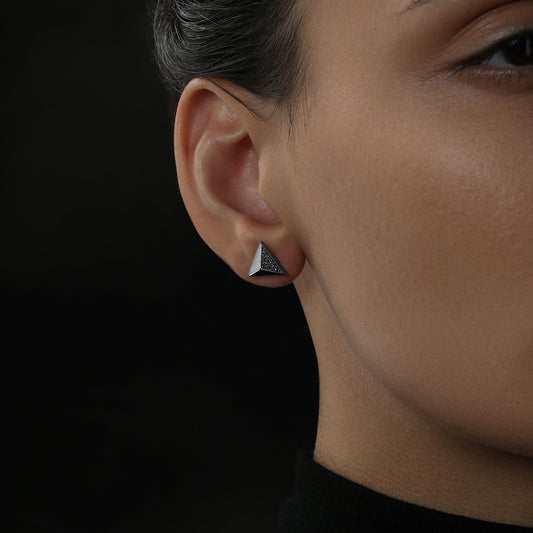 Unisex Stud Earrings with Black Diamond Accents set in Black Rhodium over Sterling Silver