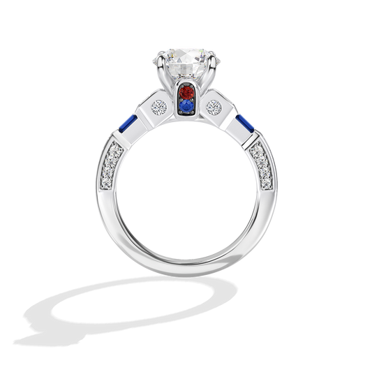 Women's Galaxy Star Engagement Ring with Blue Sapphire, Garnet and Lab Grown Diamonds set in 14K Gold