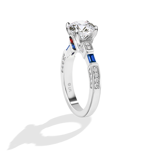 Women's Galaxy Star Engagement Ring with Blue Sapphire, Garnet and Lab Grown Diamonds set in 14K Gold