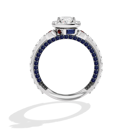Women's Galaxy Star Engagement Ring with Blue Sapphire, Garnet and Lab Grown Diamonds set in 14K White Gold