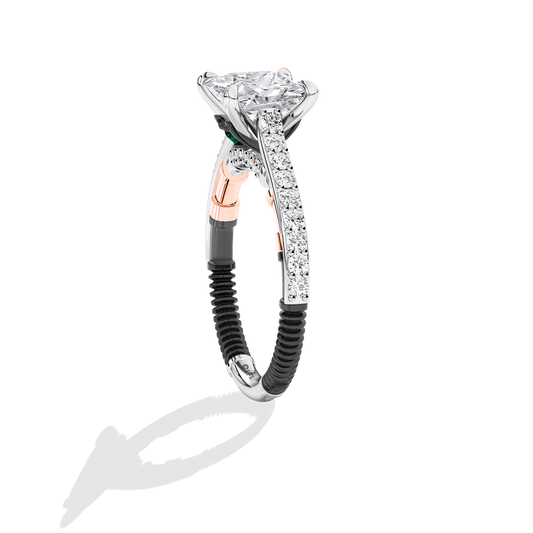 Women's Galaxy Star Engagement Ring with Emerald and Lab Grown Diamonds set in 14K Gold and Black Rhodium