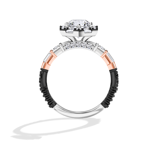 Women's Galaxy Star Engagement Ring with Lab Grown Diamonds set in 14K Gold and Black Rhodium