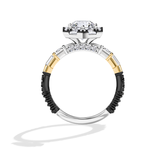 Women's Galaxy Star Engagement Ring with Lab Grown Diamonds set in 14K Gold and Black Rhodium