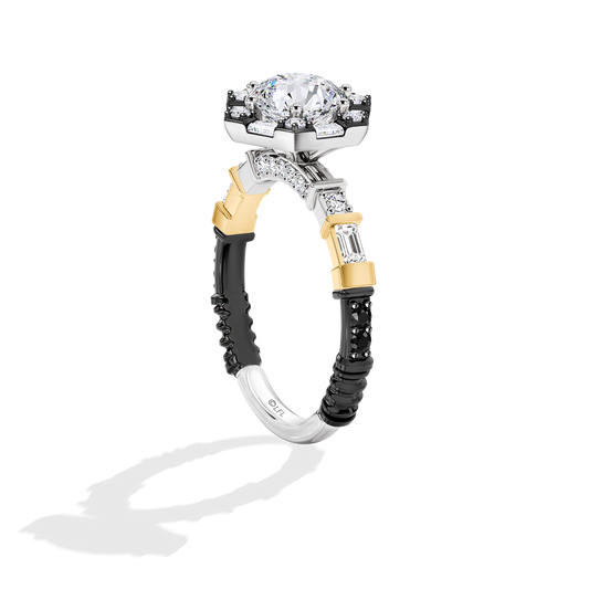 Women's Galaxy Star Engagement Ring with Lab Grown Diamonds set in 14K Gold and Black Rhodium