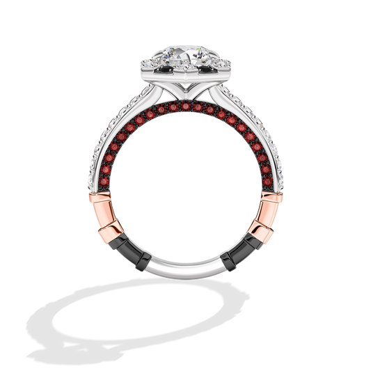 Women's Galaxy Star Engagement Ring with Black Spinel, Garnet and Lab Grown Diamonds set in 14K Gold and Black Rhodium