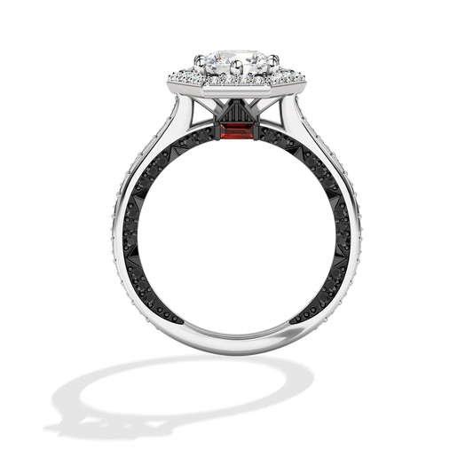 Women's Galaxy Star Engagement Ring with Black Spinel, Garnet and Lab Grown Diamonds set in 14K White Gold and Black Rhodium