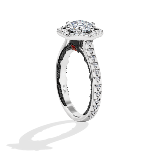 Women's Galaxy Star Engagement Ring with Black Spinel, Garnet and Lab Grown Diamonds set in 14K White Gold and Black Rhodium