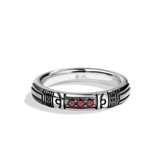Men's Ring with Garnet and Black Diamonds Accents set in Sterling Silver with Black Rhodium