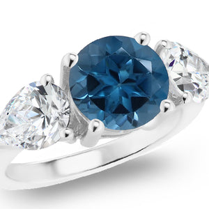 London Blue Topaz Three Stone Ring in white gold