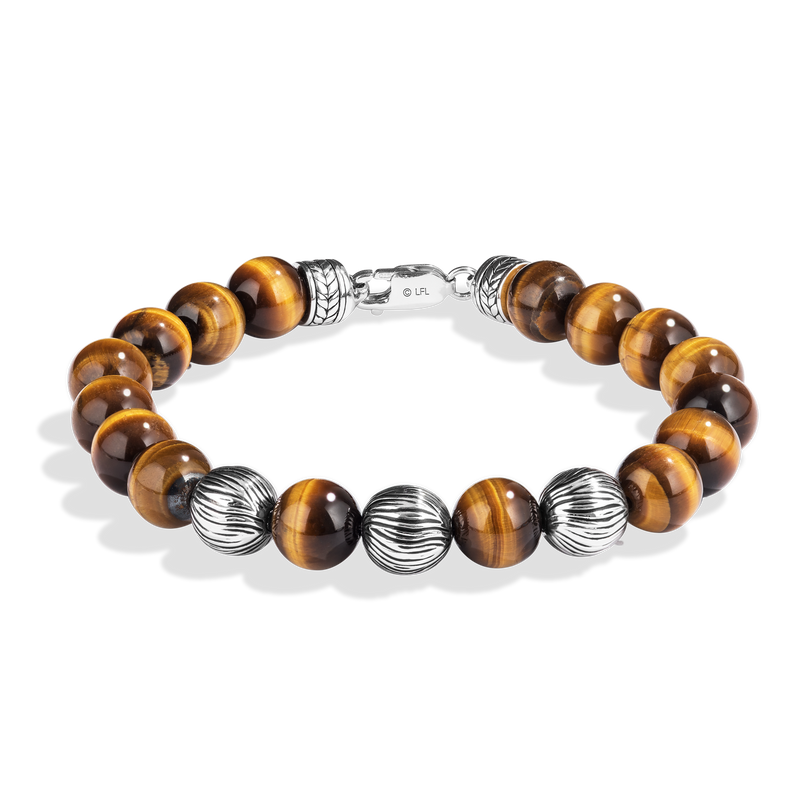 Star Wars Chewbacca™ MEN'S BRACELET Tiger Eye Shamballa Beads Silver and Black Rhodium Front view
