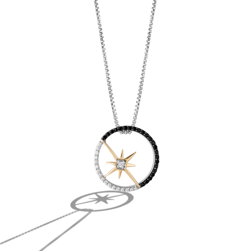 Star Wars Jedi WOMEN'S Diamond PENDANT 1/4 CT.TW. Black and White Diamonds Silver and 10K Yellow Gold Front view