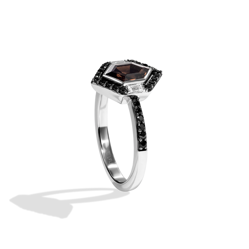 Star Wars Chewbacca™ WOMEN'S Diamod RING 1/3 CT.TW. Black Diamonds and Smokey Quartz Silver Side View