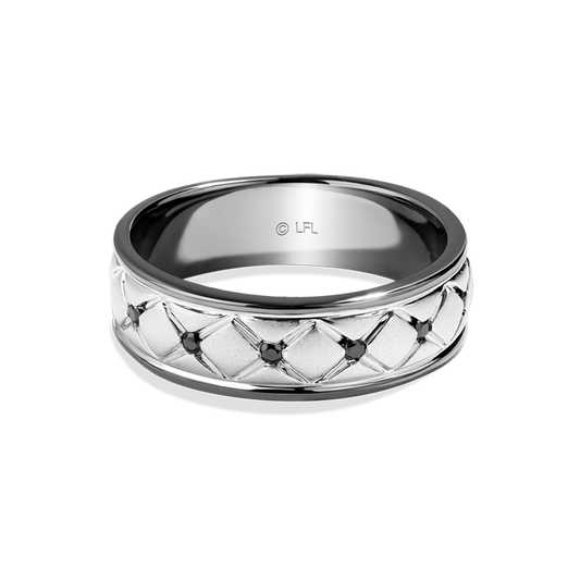 'I Know' Men's Band with 1/10 CT.TW. Black Diamonds set in 10K White Gold with Black Rhodium