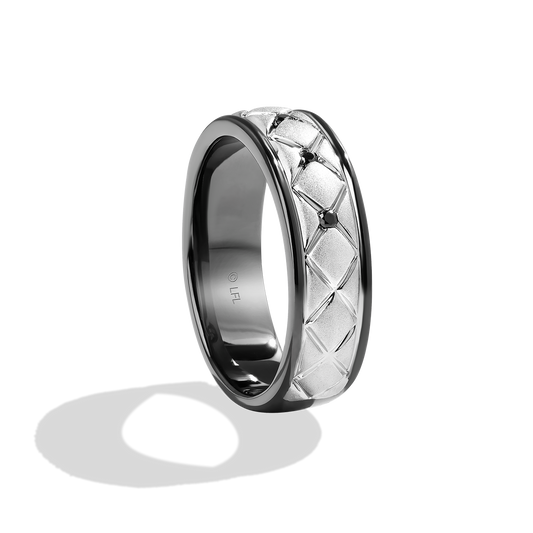 'I Know' Men's Band with 1/10 CT.TW. Black Diamonds set in 10K White Gold with Black Rhodium
