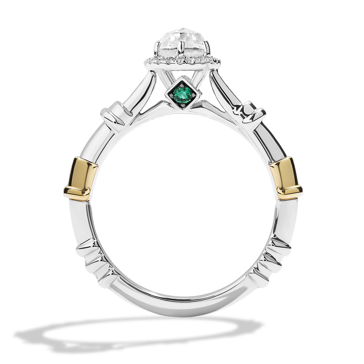 A JEDI™ MARK ENGAGEMENT RING 5/8 CT.TW. Diamond, Rosecut, Green Diopside, 14K White and Yellow Gold