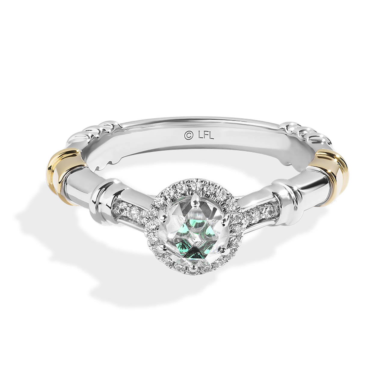 A JEDI™ MARK ENGAGEMENT RING 5/8 CT.TW. Diamond, Rosecut, Green Diopside, 14K White and Yellow Gold