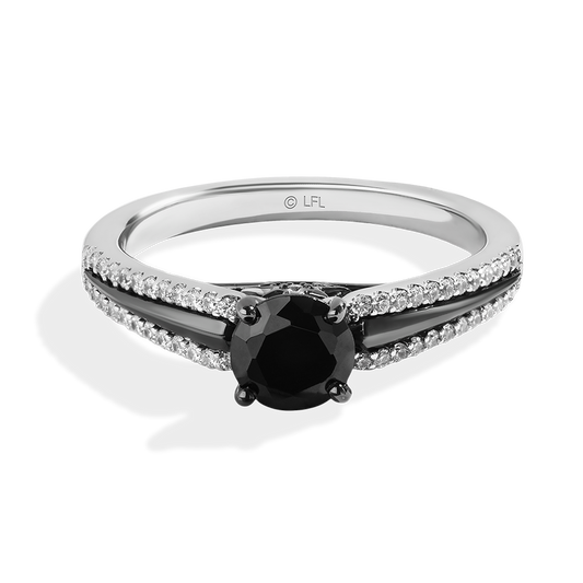 GUARDIANS OF LIGHT Diamond Engagement Ring, 1 CT.TW. Black and White Diamond, 14K White Gold with Black Rhodium