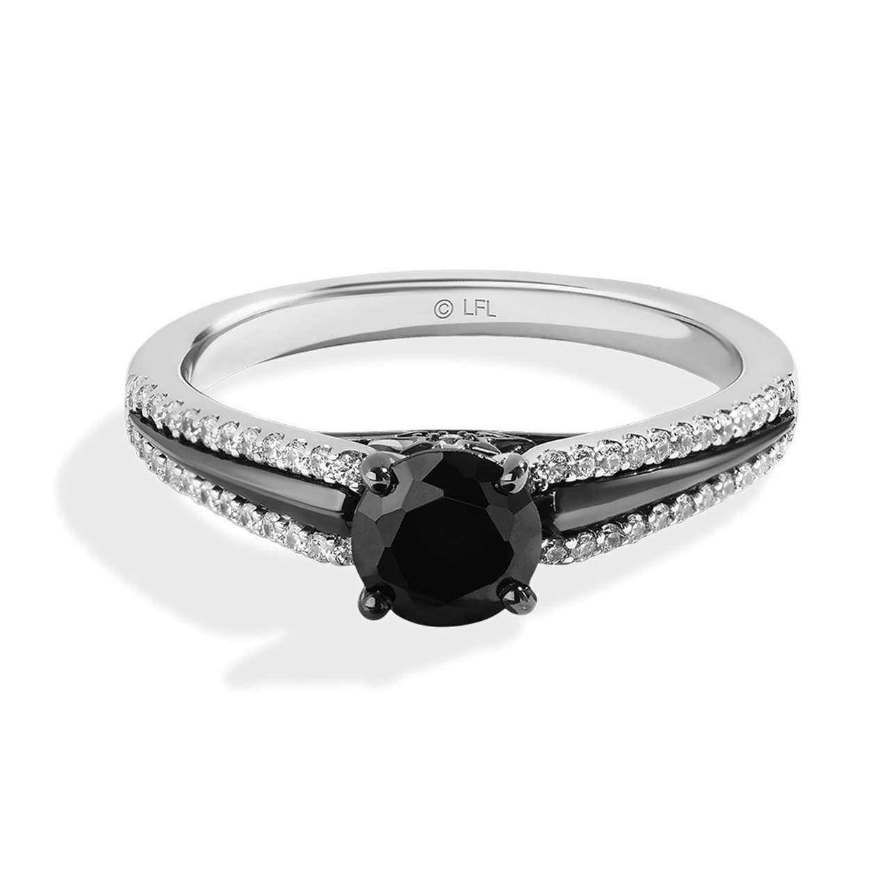 GUARDIANS OF LIGHT Diamond Engagement Ring, 1 CT.TW. Black and White Diamond, 14K White Gold with Black Rhodium