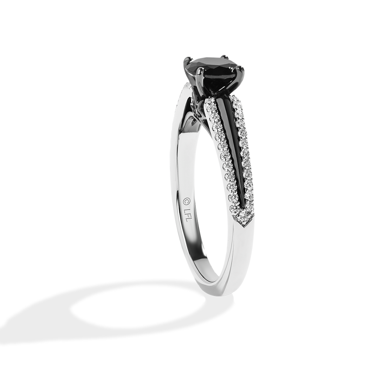 GUARDIANS OF LIGHT Diamond Engagement Ring, 1 CT.TW. Black and White Diamond, 14K White Gold with Black Rhodium