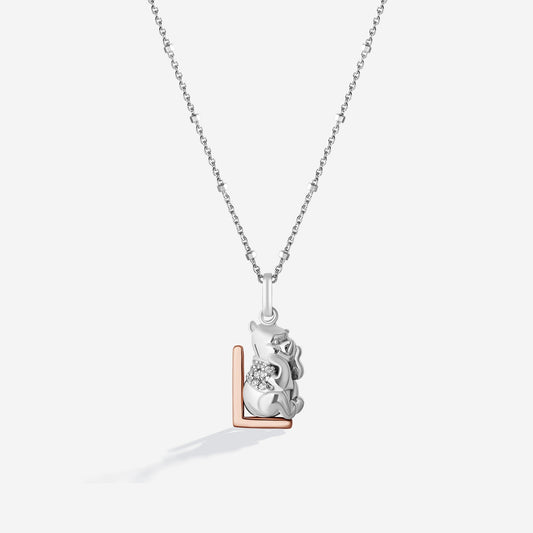 Women's Alphabet 'L' Necklace with 1/20 CT.TW. Diamonds in 14K Rose Gold over Sterling Silver