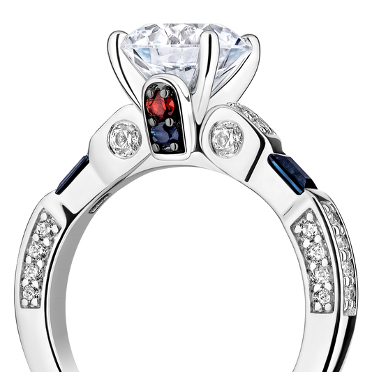Women's Galaxy Star Engagement Ring with Blue Sapphire, Garnet and Lab Grown Diamonds set in 14K Gold