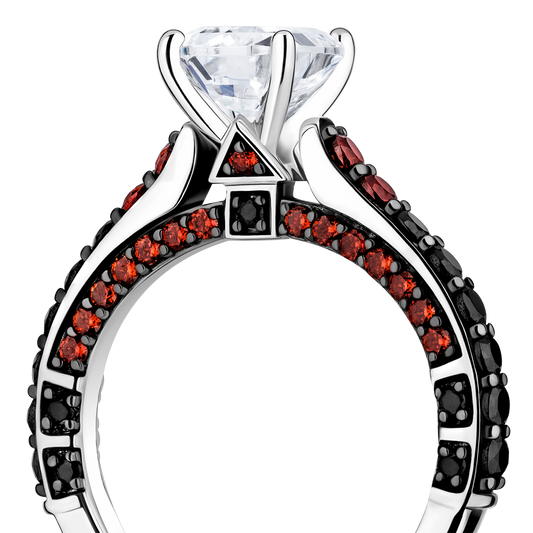 Women's Galaxy Star Engagement Ring with Black Spinel, Garnet and Lab Grown Diamonds set in 14K Gold with Black Rhodium