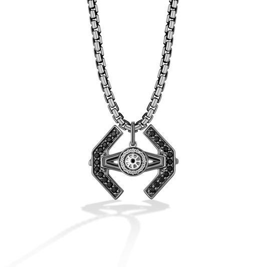 TIE FIGHTER™ Unisex Pendant with Black Onyx and 1/20 CT.TW. Black Diamonds in Black Rhodium over Sterling Silver