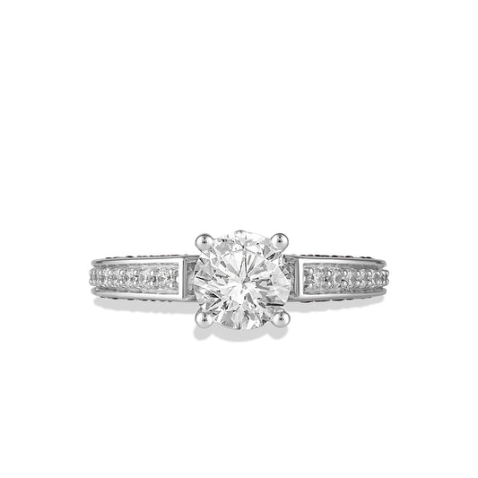 Women's Engagement Ring with Red Garnet, Swiss Blue Topaz and Lab Grown Diamond in 14K White Gold