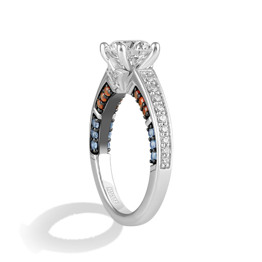 Women's Engagement Ring with Red Garnet, Swiss Blue Topaz and Lab Grown Diamond in 14K White Gold