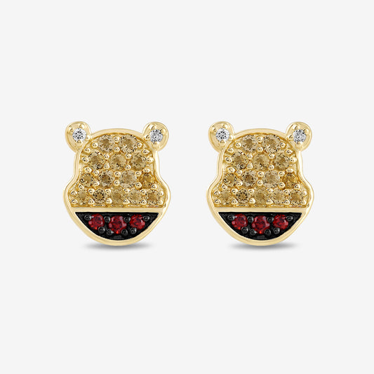 Women's Earrings with Citrine, Garnet and 1/20 CT.TW. Diamonds in 14K Yellow Gold over Sterling Silver and Black Rhodium