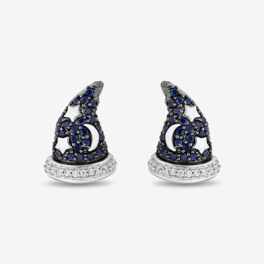 Women's Earrings with Blue Sapphire and 1/20 CT.TW. Diamonds in Sterling Silver and Black Rhodium