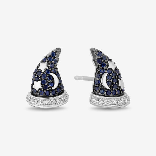 Women's Earrings with Blue Sapphire and 1/20 CT.TW. Diamonds in Sterling Silver and Black Rhodium