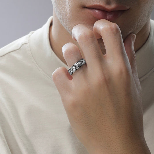 'I Know' Men's Band with 1/10 CT.TW. Black Diamonds set in 10K White Gold with Black Rhodium