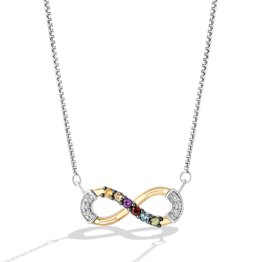 Women's Necklace with Citrine,Amethyst,Swiss Blue Topaz, Red Garnet,Peridot and Madeira Citrine and 1/20 CT.TW. Diamonds in 14K Yellow Gold over Sterling Silver