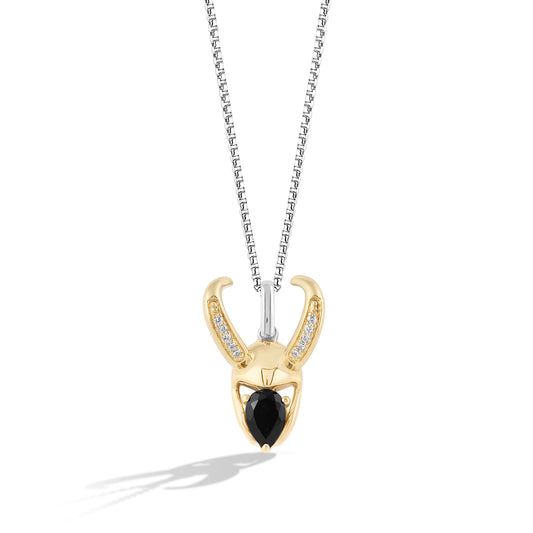Women's Necklace with Black Onyx and 1/20 CT.TW Diamonds in 14K Yellow Gold over Sterling Silver