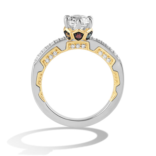 Women's Engagement Ring with Citrine, Red Garnet, Peridot, Amethyst, Swiss Blue Topaz and Lab Grown Diamond in 14K Yellow Gold