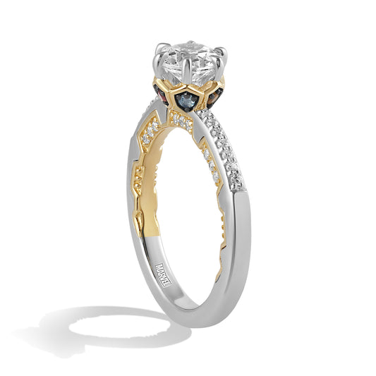 Women's Engagement Ring with Citrine, Red Garnet, Peridot, Amethyst, Swiss Blue Topaz and Lab Grown Diamond in 14K Yellow Gold