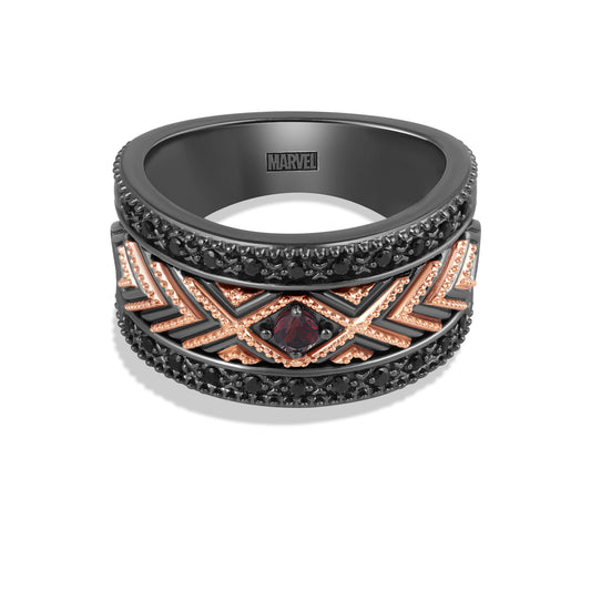 Women's Okoye Ring with Red Garnet and 1/5 CT.TW Diamonds in 10K Rose Gold and Sterling Silver