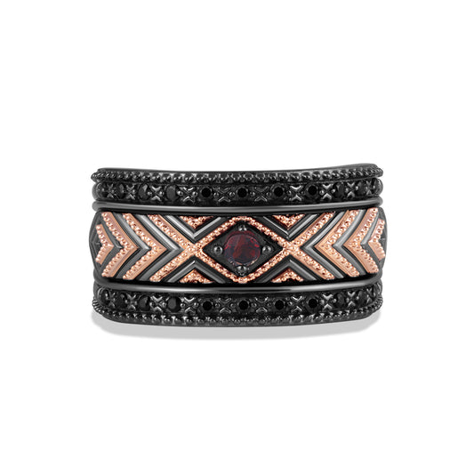 Women's Okoye Ring with Red Garnet and 1/5 CT.TW Diamonds in 10K Rose Gold and Sterling Silver