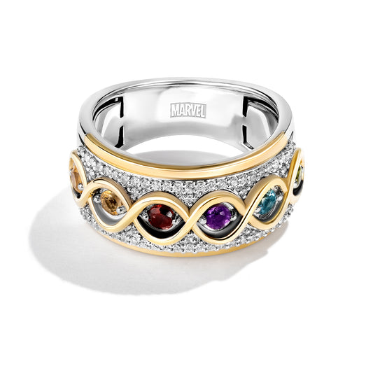 Women's Ring with Citrine, Amethyst, Swiss Blue Topaz, Red Garnet, Peridot and Madeira Citrine and 1/5 CT.TW. Diamonds in 14K Yellow Gold over Sterling Silver