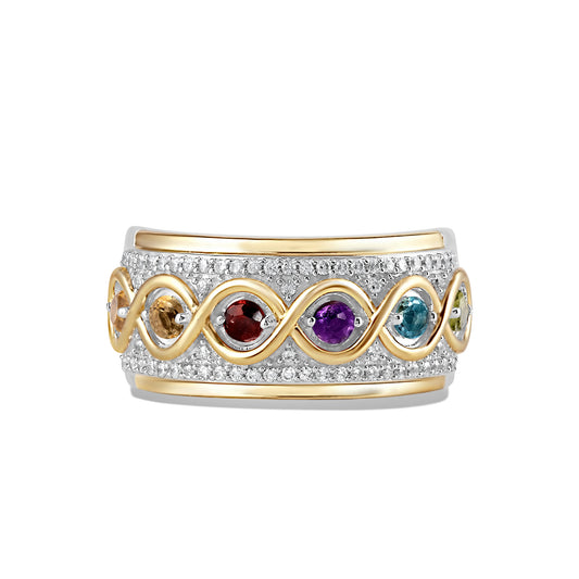 Women's Ring with Citrine, Amethyst, Swiss Blue Topaz, Red Garnet, Peridot and Madeira Citrine and 1/5 CT.TW. Diamonds in 14K Yellow Gold over Sterling Silver