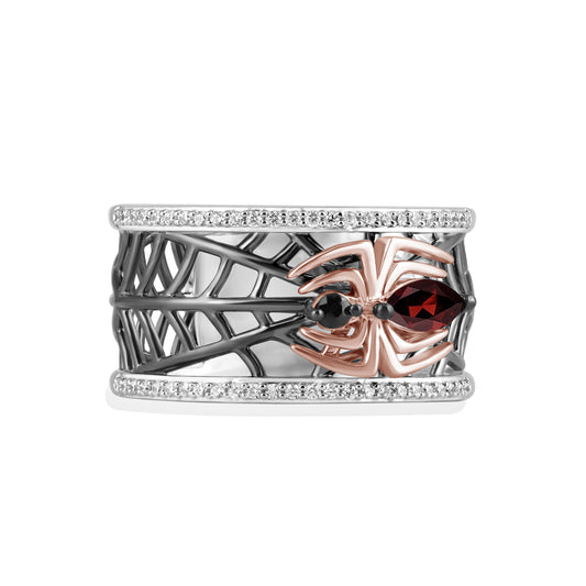 Women's Ring with Blue Sapphire, Red Garnet and 1/5 CT.TW Diamonds in 14K Rose Gold and Black Rhodium over Sterling Silver