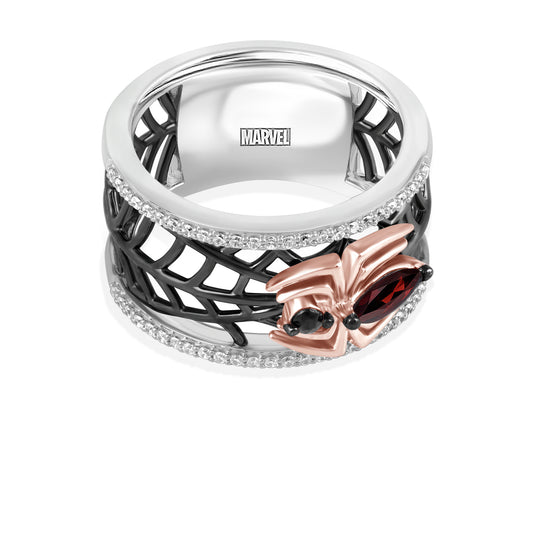 Women's Ring with Blue Sapphire, Red Garnet and 1/5 CT.TW Diamonds in 14K Rose Gold and Black Rhodium over Sterling Silver