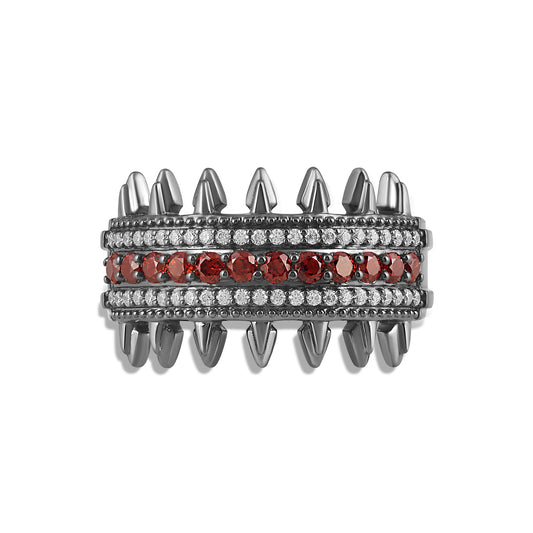 Women's Ring with Red Garnet and 1/5 CT.TW Diamonds in Black Rhodium over Sterling Silver