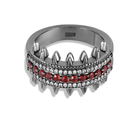 Women's Ring with Red Garnet and 1/5 CT.TW Diamonds in Black Rhodium over Sterling Silver