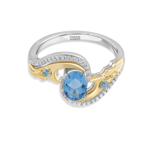 Women's Ring with Swiss Blue Topaz and 1/6 CT.TW Diamonds in 14K Yellow Gold over Sterling Silver