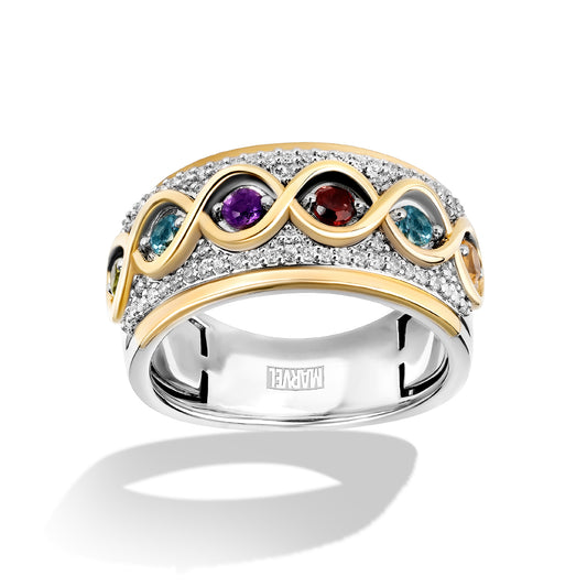 Women's Ring with Citrine, Amethyst, Swiss Blue Topaz, Red Garnet, Peridot and Madeira Citrine and 1/5 CT.TW. Diamonds in 14K Yellow Gold over Sterling Silver