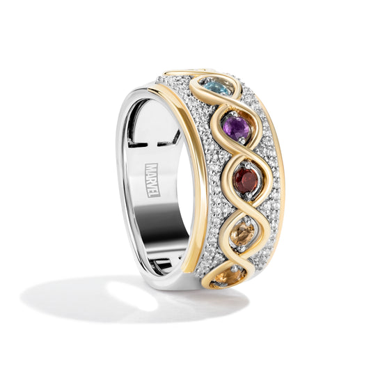 Women's Ring with Citrine, Amethyst, Swiss Blue Topaz, Red Garnet, Peridot and Madeira Citrine and 1/5 CT.TW. Diamonds in 14K Yellow Gold over Sterling Silver